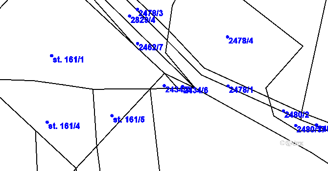 Parcela st. 2434/7 v KÚ Svéradice, Katastrální mapa