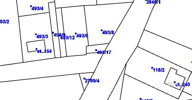 Parcela st. 493/17 v KÚ Svéradice, Katastrální mapa