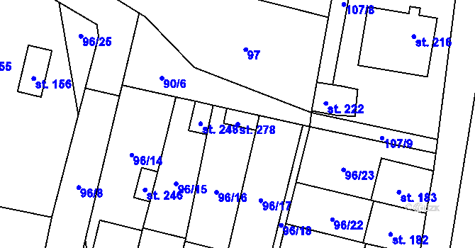 Parcela st. 278 v KÚ Svéradice, Katastrální mapa