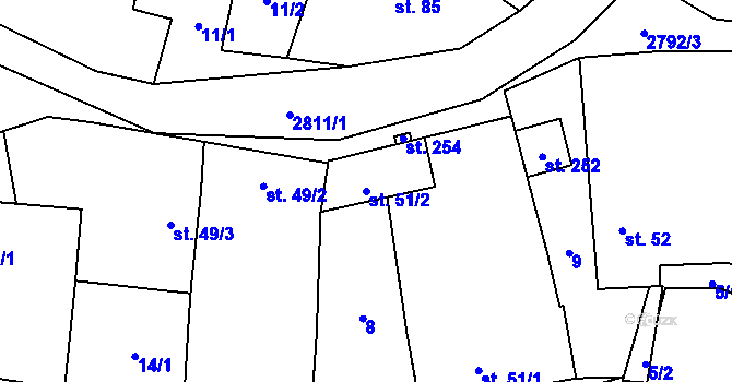 Parcela st. 51/2 v KÚ Svéradice, Katastrální mapa