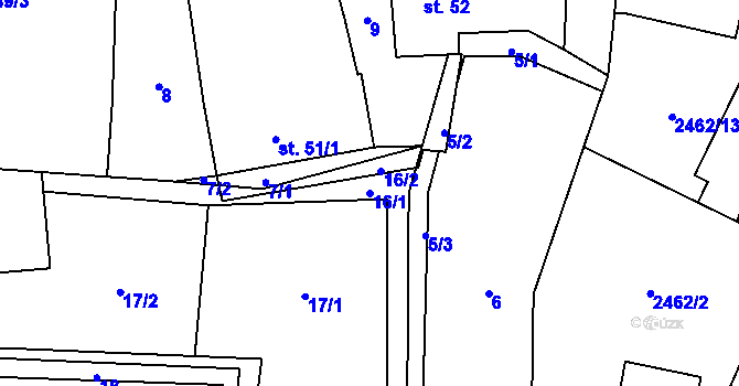 Parcela st. 16/1 v KÚ Svéradice, Katastrální mapa