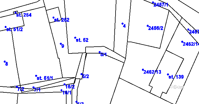 Parcela st. 5/1 v KÚ Svéradice, Katastrální mapa