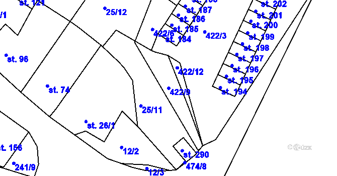 Parcela st. 422/9 v KÚ Světec, Katastrální mapa