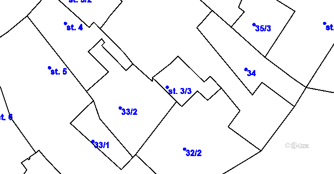 Parcela st. 3/3 v KÚ Štrbice, Katastrální mapa