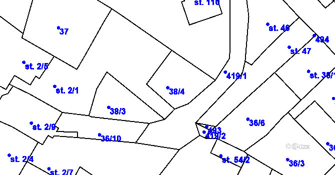 Parcela st. 38/4 v KÚ Štrbice, Katastrální mapa