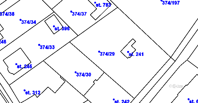 Parcela st. 374/29 v KÚ Světice u Říčan, Katastrální mapa