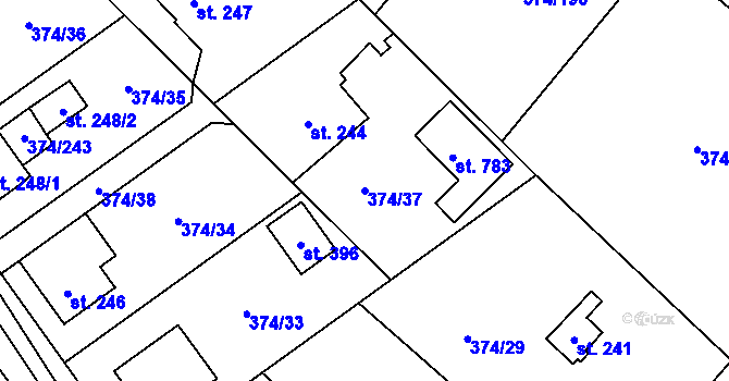 Parcela st. 374/37 v KÚ Světice u Říčan, Katastrální mapa
