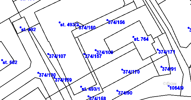 Parcela st. 374/108 v KÚ Světice u Říčan, Katastrální mapa