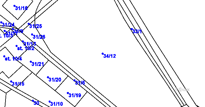 Parcela st. 34/12 v KÚ Světlá pod Javořicí, Katastrální mapa