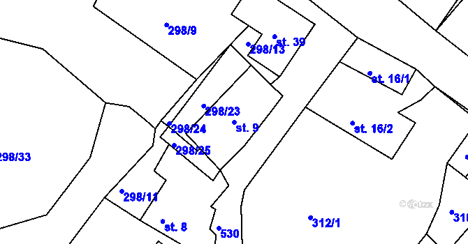 Parcela st. 9 v KÚ Světlá pod Javořicí, Katastrální mapa