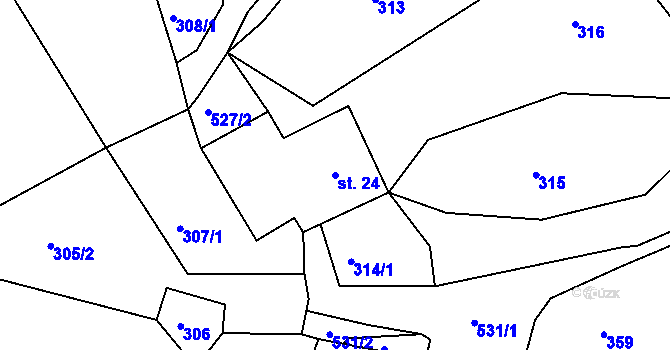 Parcela st. 24 v KÚ Světlá pod Javořicí, Katastrální mapa