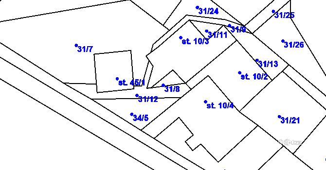 Parcela st. 31/8 v KÚ Světlá pod Javořicí, Katastrální mapa