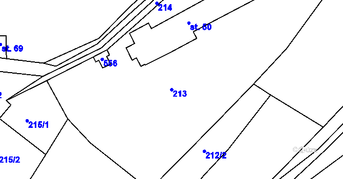 Parcela st. 213 v KÚ Světlá pod Javořicí, Katastrální mapa
