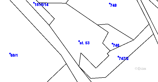 Parcela st. 53 v KÚ Dětřichovice, Katastrální mapa