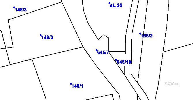 Parcela st. 645/7 v KÚ Stará Voda v Jeseníkách, Katastrální mapa