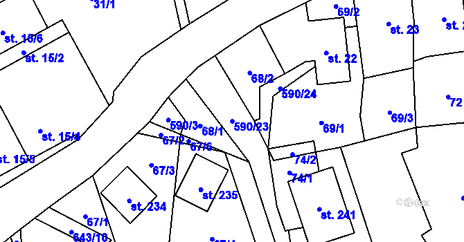 Parcela st. 590/23 v KÚ Suchá Rudná, Katastrální mapa