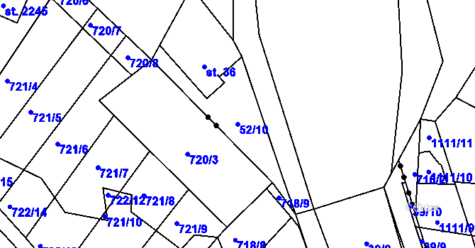 Parcela st. 52/10 v KÚ Horní Bohušice, Katastrální mapa