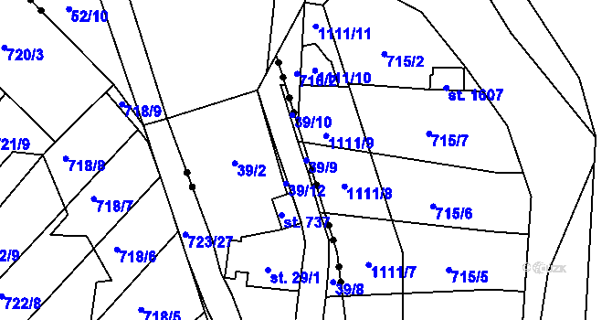 Parcela st. 39/9 v KÚ Horní Bohušice, Katastrální mapa