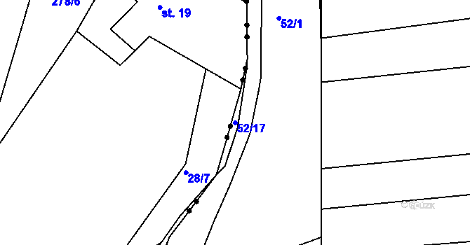 Parcela st. 52/17 v KÚ Horní Bohušice, Katastrální mapa