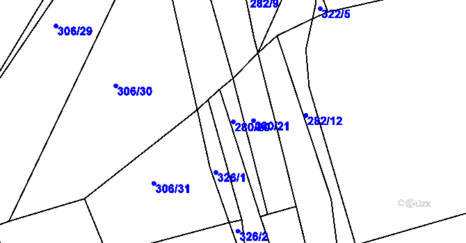Parcela st. 280/20 v KÚ Horní Bohušice, Katastrální mapa