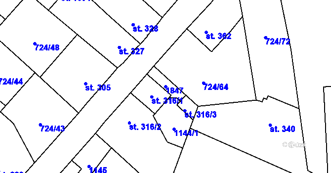 Parcela st. 1847 v KÚ Světlá nad Sázavou, Katastrální mapa