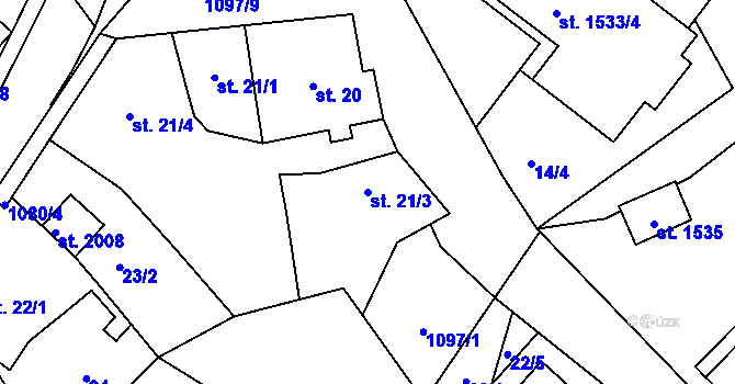 Parcela st. 21/3 v KÚ Světlá nad Sázavou, Katastrální mapa