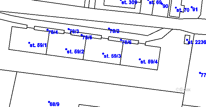 Parcela st. 59/3 v KÚ Světlá nad Sázavou, Katastrální mapa