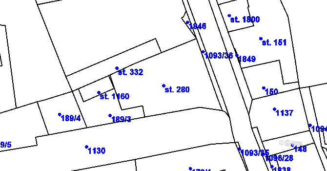 Parcela st. 280 v KÚ Světlá nad Sázavou, Katastrální mapa