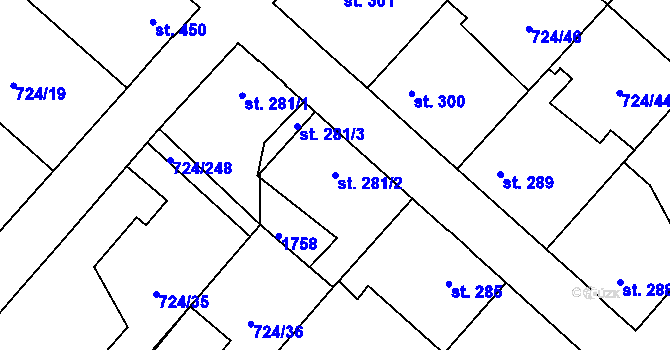 Parcela st. 281/2 v KÚ Světlá nad Sázavou, Katastrální mapa