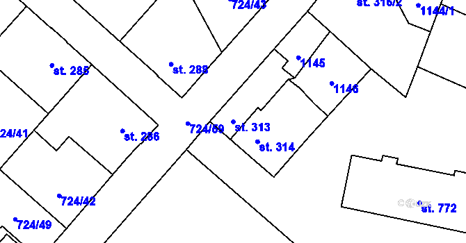 Parcela st. 313 v KÚ Světlá nad Sázavou, Katastrální mapa