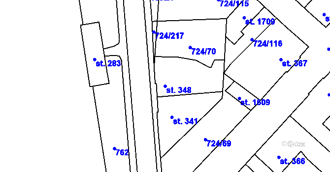 Parcela st. 348 v KÚ Světlá nad Sázavou, Katastrální mapa