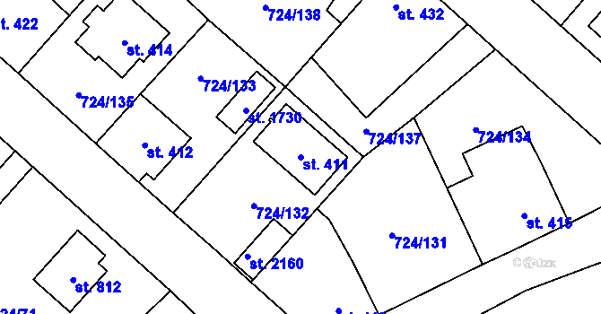 Parcela st. 411 v KÚ Světlá nad Sázavou, Katastrální mapa