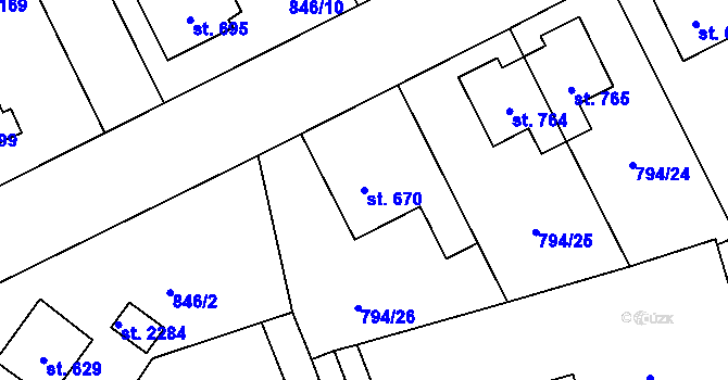 Parcela st. 670 v KÚ Světlá nad Sázavou, Katastrální mapa