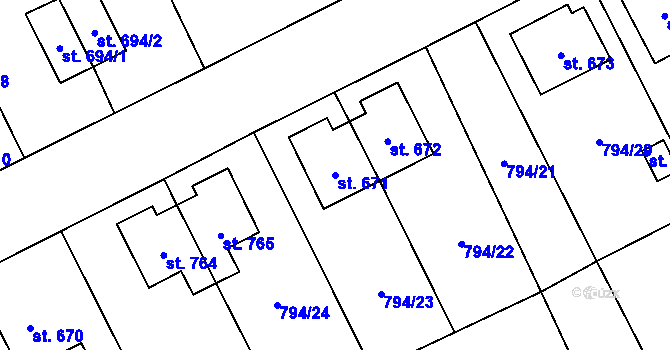 Parcela st. 671 v KÚ Světlá nad Sázavou, Katastrální mapa