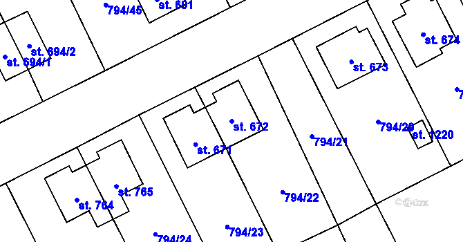 Parcela st. 672 v KÚ Světlá nad Sázavou, Katastrální mapa