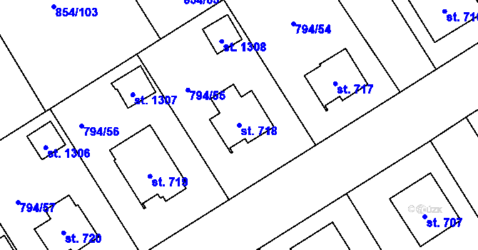 Parcela st. 718 v KÚ Světlá nad Sázavou, Katastrální mapa