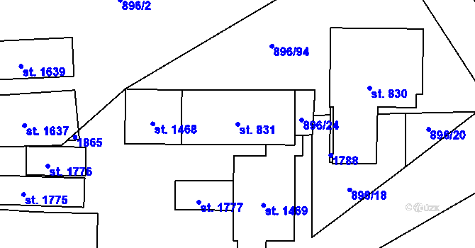 Parcela st. 831 v KÚ Světlá nad Sázavou, Katastrální mapa