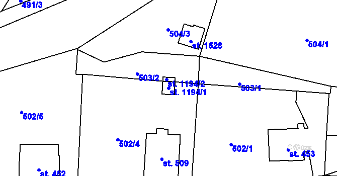 Parcela st. 1194/1 v KÚ Světlá nad Sázavou, Katastrální mapa