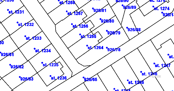 Parcela st. 1264 v KÚ Světlá nad Sázavou, Katastrální mapa