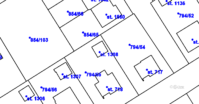 Parcela st. 1308 v KÚ Světlá nad Sázavou, Katastrální mapa