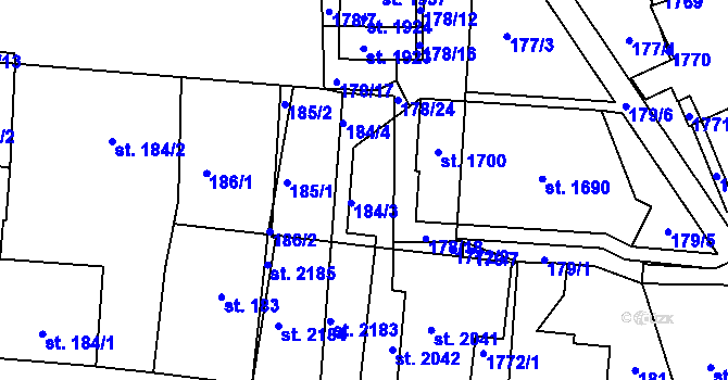 Parcela st. 184 v KÚ Světlá nad Sázavou, Katastrální mapa