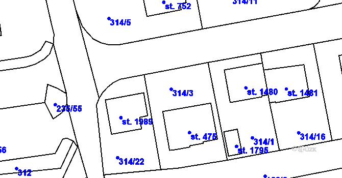 Parcela st. 314/3 v KÚ Světlá nad Sázavou, Katastrální mapa