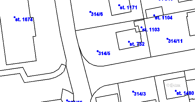 Parcela st. 314/5 v KÚ Světlá nad Sázavou, Katastrální mapa