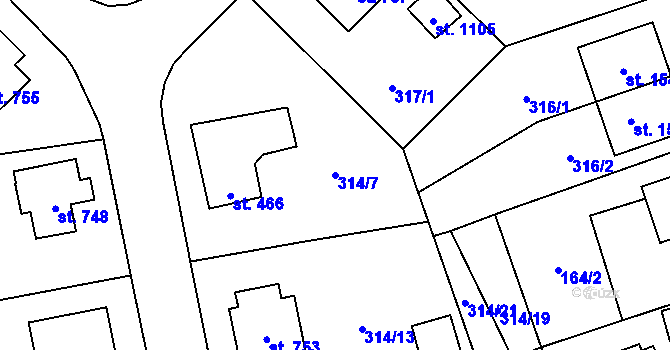 Parcela st. 314/7 v KÚ Světlá nad Sázavou, Katastrální mapa