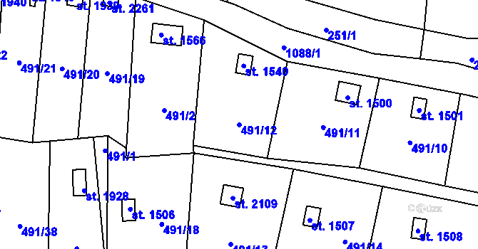 Parcela st. 491/12 v KÚ Světlá nad Sázavou, Katastrální mapa