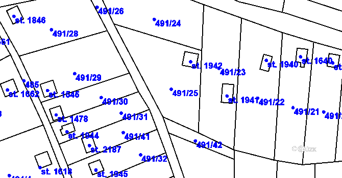 Parcela st. 491/25 v KÚ Světlá nad Sázavou, Katastrální mapa