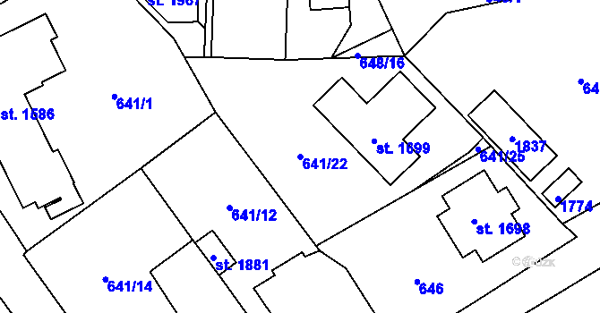 Parcela st. 641/22 v KÚ Světlá nad Sázavou, Katastrální mapa