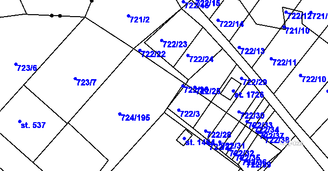 Parcela st. 722/4 v KÚ Světlá nad Sázavou, Katastrální mapa
