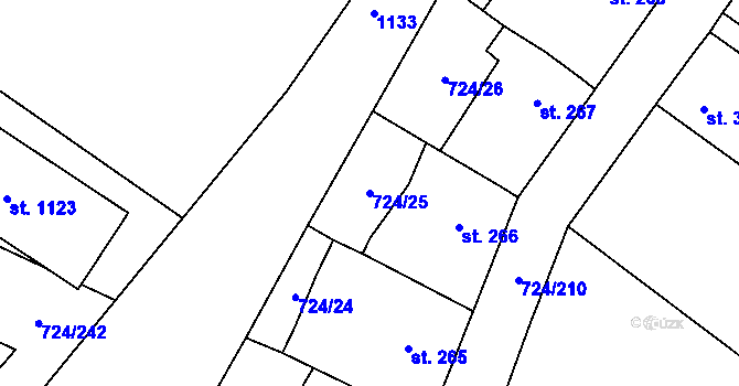Parcela st. 724/25 v KÚ Světlá nad Sázavou, Katastrální mapa