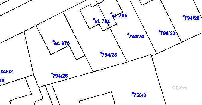 Parcela st. 794/25 v KÚ Světlá nad Sázavou, Katastrální mapa